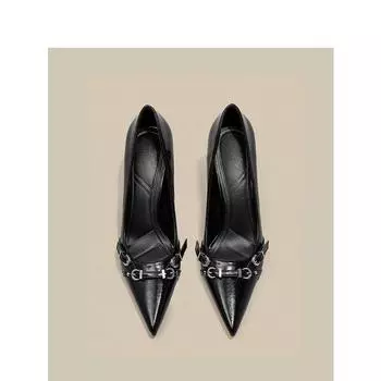 Черные легкие и красивые туфли на высоком каблуке женские 2024 новые французские темпераментные универсальные остроносые туфли-шпильки с юбкой 34