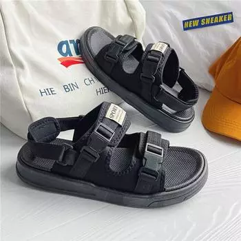 Черные летние сандалии мужские уличные нескользящие мужские сандалии на плоской подошве легкие удобные пляжные туфли для мужчин сандалии с открытым носком sandalias planas 36