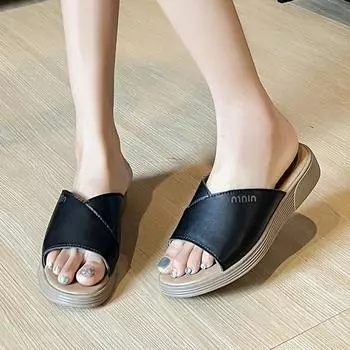 Черные летние тапочки на танкетке женские плоские роскошные уличные пляжные женские сандалии на платформе трендовый брендовый дизайн обувь удобный белый 35 бежевый