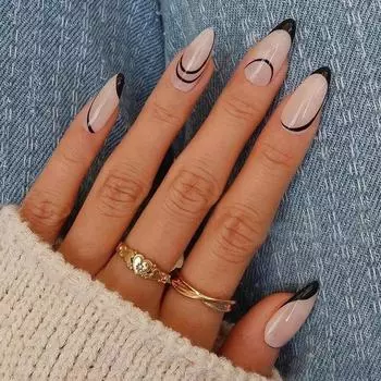 Черные линии миндального лака для ногтей Water Drop Nail Art Nail Piece Nail Patch европейский и американский стиль ношения ногтей съемный ноготь Glue model
