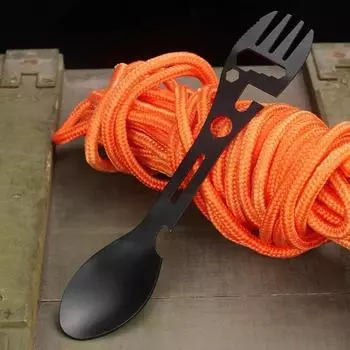 Черные ложки из нержавеющей стали, универсальные походные инструменты, легкие многофункциональные ложки и вилки, принадлежности для столовых приборов на открытом воздухе.