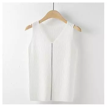 Черные майки женские летние 2025 без рукавов с V-образным вырезом белые трикотажные майки женские топы JJ311 One Size белый