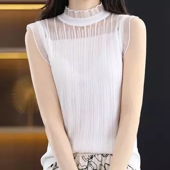 Черные майки женские летние 2025 без рукавов с круглым вырезом белые трикотажные майки женские топы JJ316 One Size белый