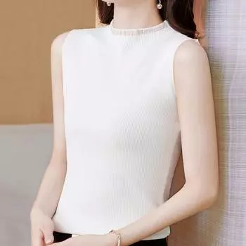 Черные майки женские летние 2025 без рукавов с круглым вырезом белые узкие трикотажные майки женские топы JJ323 One Size белый