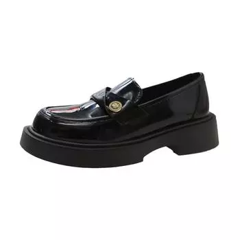 Черные маленькие кожаные туфли женские 2024 года, новые, на толстой подошве, с утолщением, в ретро-британском стиле, модные, с толстым каблуком, легкие, одинарные туфли 35