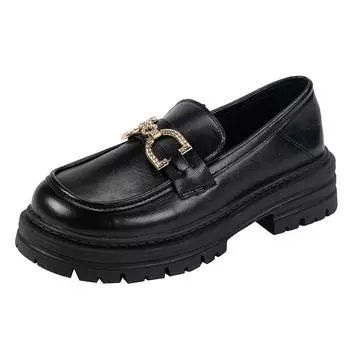 Черные маленькие кожаные туфли женские 2024 года, новые, на толстой подошве, в стиле ретро, в британском стиле, модные, с толстым каблуком, легкие, одинарные 35