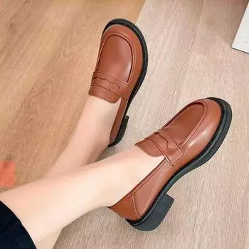 Черные маленькие кожаные туфли женские британские весенние новые плоские туфли на платформе и каблуках Zapatos De Mujer 35