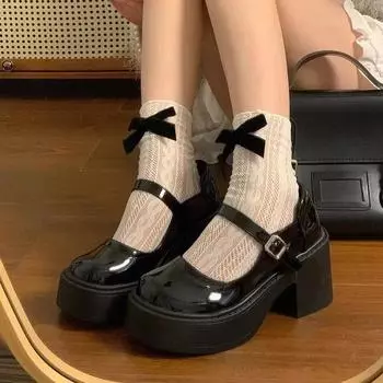 Черные массивные ботильоны на платформе, женские короткие туфли Мэри Джейн, элегантные ботильоны на среднем каблуке в стиле Лолиты для женщин, распродажа ботинок 2000 года 35