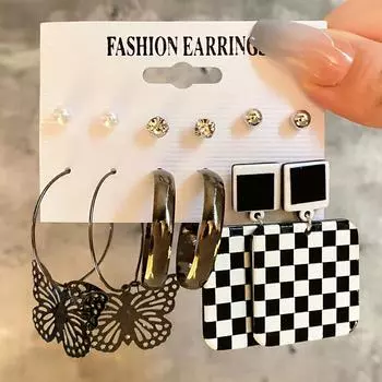 Черные металлические модные крутые серьги-бабочки, эффектные ювелирные изделия для женщин, серьги-кольца, комплект серег-капель