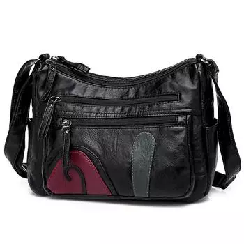 Черные модные стильные сумки из мытой кожи класса люкс женские сумки дизайнерские женские сумки через плечо для женщин чёрный