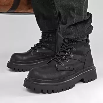 Черные мужские ботинки из натуральной кожи на толстой подошве, новый модный дизайнерский стиль, качественная обувь для ежедневного отдыха на природе, мотоцикла, походов 38 чёрный