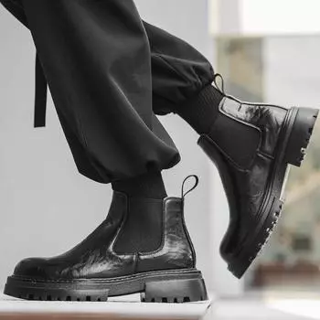 Черные мужские ботинки Martin с круглым носком и британским дизайном на платформе 2114-J 38