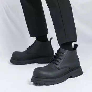 Черные мужские ботинки на толстой подошве, классический минималистский стиль, для езды на мотоцикле, для повседневного использования, для офиса и отдыха, размер 38-45 38 чёрный
