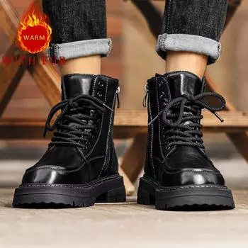 Черные мужские ботинки на толстой подошве Модный минималистский дизайн в стиле мотоцикла для отдыха на природе Деловые вечеринки мужские офисные туфли 39 чёрный