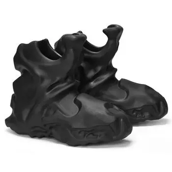 Черные мужские ботинки стиль подошва дизайн люксовый бренд высокое качество казаки платформа мотоциклист челси стильный резиновый готический лодыжка 41 чёрный