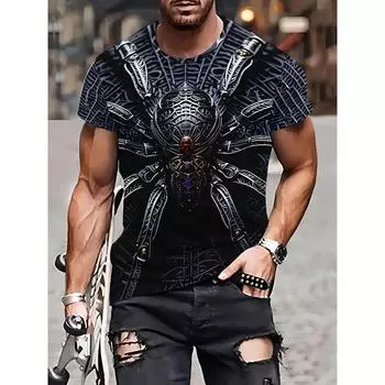 Черные мужские футболки с 3D цифровой печатью «Паук» с круглым вырезом и коротким рукавом, повседневные летние футболки, спортивные топы, повседневные трикотажные футболки больших размеров XL