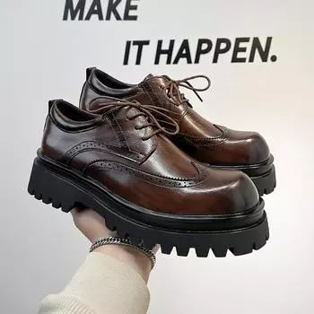 Черные мужские кожаные туфли Дерби на толстой подошве для отдыха, бизнеса, вечеринок, повседневных, офисных, для улицы, свадьбы, мужские, хит продаж, коричневые туфли 38 чёрный