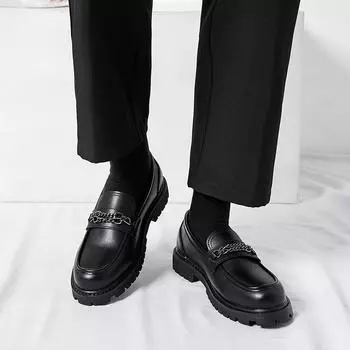 Черные мужские мокасины на толстой подошве, модные, новые, минималистичные, свадебные, вечерние, для прогулок на улице, для свиданий, для взрослых, обувь размера плюс-46 38 чёрный