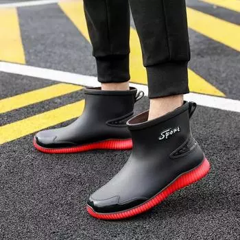 Черные мужские резиновые сапоги весна-осень мужские ботильоны водонепроницаемые для рыбалки болотная обувь автомойка рабочая обувь слипоны пластик 2024 40 чёрный