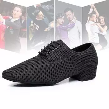 Дышащая сетка Мужская обувь для современных танцев Низкий каблук Мальчик Взрослый Самба Сальса Танго Латина Вечеринка Бальные танцы Обувь на каблуке 2,5 см Для помещений 38 чёрный