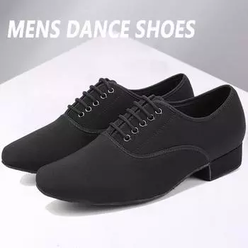 Черные мужские туфли из ткани Оксфорд на низком каблуке 2,5 см, современные бальные туфли для самбы, сальсы, танго, домашняя обувь для латинских танцев 38 чёрный