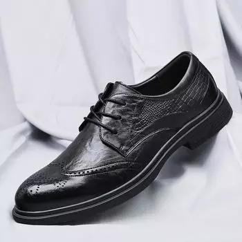 Черные мужские туфли-лодочки, мужские броги, оксфордские туфли, высококачественные мужские туфли-брюки, классические мужские деловые повседневные кожаные туфли 38 чёрный
