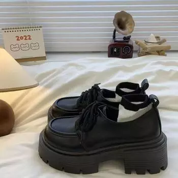 Черные мужские туфли на толстой подошве со шнуровкой, небольшие кожаные туфли для женщин, универсальные, ретро, британский стиль 35