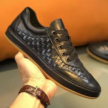 Черные мужские замшевые туфли в европейском стиле, повседневные кроссовки из натуральной кожи с плетеным узором, мужские городские повседневные туфли из натуральной кожи 6