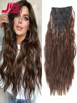 Черные накладные волосы для женщин на заколке, густые волнистые мягкие волосы с двойным утком, хорошо сочетающиеся с длинными шиньонами, синтетические волосы для наращивания