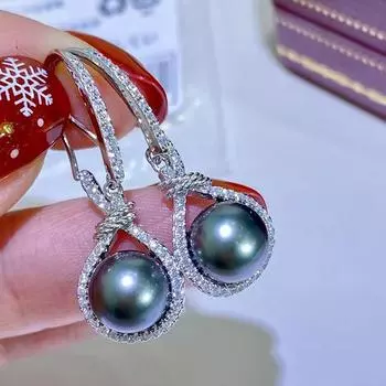 Черные натуральные пресноводные жемчужные модные серьги-подвески из настоящего серебра 925 пробы изящные ювелирные изделия с шармами для женщин
