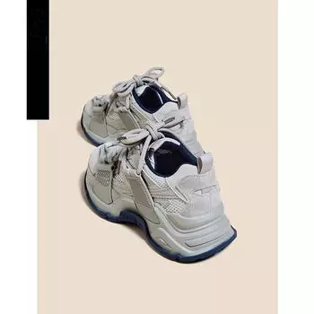 Черные неуклюжие кроссовки из натуральной кожи, новые весенние модные повседневные утягивающие кроссовки на толстой подошве для женщин 35 серый