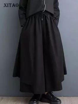 Черные облегающие брюки длиной до щиколотки XITAO DMJ3877 One Size чёрный