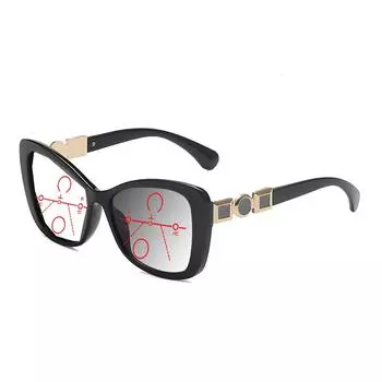 Черные очки для чтения с квадратной оправой «кошачий глаз» с металлическими декоративными дужками, увеличенного размера, фотохромные, прогрессивные, мультифокальные, от +0,75 до +4 +0.75 чёрный