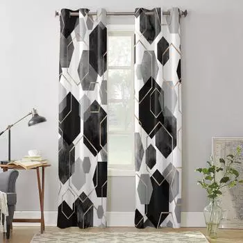 Черные оконные шторы с геометрической текстурой для гостиной, спальни, современные кухонные жалюзи, шторы 135W x 60H(cm) x1