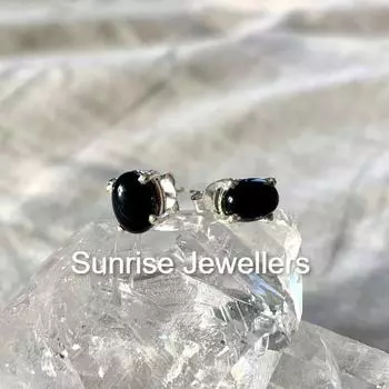 Черные ониксовые гвоздики - Овальные серьги Ari, комплект из сережек-гвоздиков Sunrise и обруча с подвеской • Подарок лучшему другу • Free Size чёрный