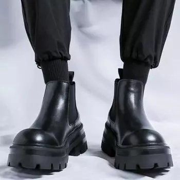 Черные осенние и зимние мужские ботинки Модный минималистичный дизайн в стиле повседневной одежды для отдыха на природе для деловых вечеринок для взрослых офисная обувь 38 чёрный