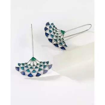 Черные оксидированные серьги Минакари | Немецкие серебряные серьги | Серьги синего и зеленого цвета с антикварной отделкой |