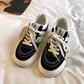 Черные парусиновые туфли в стиле ретро в Гонконге для женщин 2025 года, осенняя новая нишевая дизайнерская обувь для студентов, универсальные туфли для женщин ins tide 35 чёрный