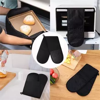 Черные перчатки для духовки, термостойкие двойные перчатки-прихватки, кухонные аксессуары, моющийся держатель для горячей кастрюли чёрный