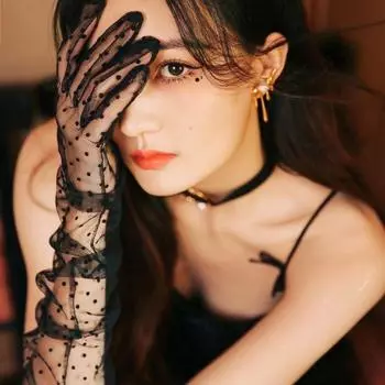 Черные перчатки в горошек из тюля, женские перчатки с закрытыми пальцами, летние сексуальные солнцезащитные перчатки, французская одежда