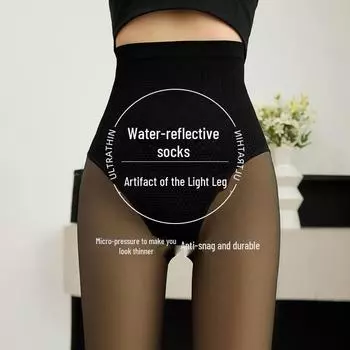 Черные полупрозрачные бархатные чулки с высокой талией и защитой от защемления, приподнимающие бедра - леггинсы осень/зима socks, 80G non-velvet чёрный