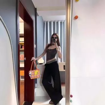 Черные повседневные спортивные штаны для женщин, тонкие толстовки с высокой талией прямого покроя на лето, узкие прямые широкие брюки S чёрный