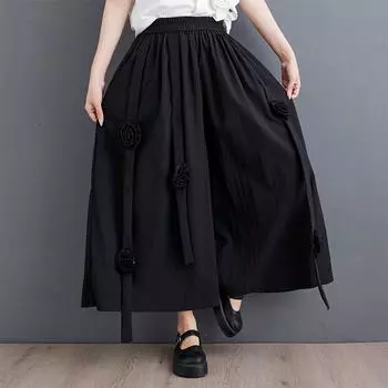 Черные повседневные свободные летние широкие брюки с высокой талией и цветочным принтом больших размеров, женские брюки