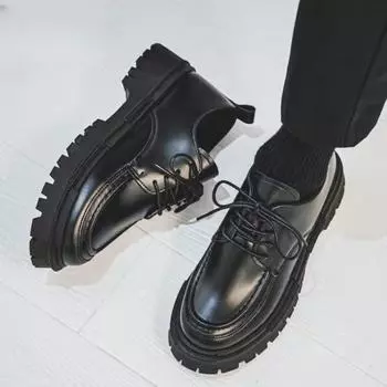 Черные повседневные туфли с круглым носком, кожаные туфли-броги для мужчин, офисные, увеличивающие рост, ретро, элегантные, для взрослых, классические, оригинальные, из искусственной кожи 39