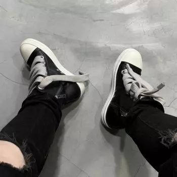 Черные повседневные туфли Женские парусиновые сапоги Кожаные сапоги с широкими ремешками Большие ботинки на шнуровке Женские роскошные кроссовки 35