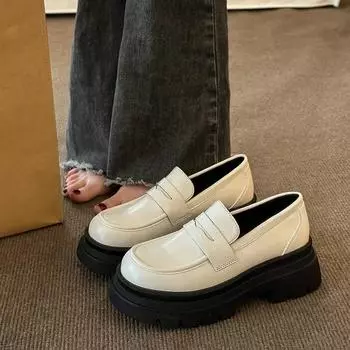 Черные повседневные женские туфли с коротким носком, осенние оксфорды, женская обувь, мокасины с мехом, британский стиль, платформа, круглый носок 35 чёрный