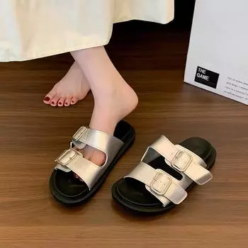 Черные премиальные мягкие пляжные тапочки для женщин, летняя одежда 2025 года, новинка, интернет-знаменитость, взрыв, пляжные, толстые, классные тапочки 35 чёрный