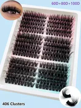 Черные пучковые ресницы 60D+80D+100D, 15 рядов по 290 пучков, термоклеевые ресницы CC/D/DD из меха норки, с длинными глазками. CC чёрный