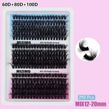 Черные пучковые ресницы 60D+80D+100D, 15 рядов по 290 пучков, термоклеевые ресницы CC/D/DD, норковые, смешанной длины 12-20 мм. 60D+80D+100D-CC чёрный