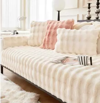 Черные пузыри плюшевые чехлы для дивана, подушки, однотонные зимние утолщенные диванные полотенца, L-образные мягкие чехлы для гостиной, декор 70x70